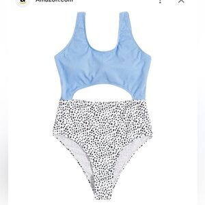 Make Me Chic Girls Blue White Cut Out Polka Dot One Piece Padded Swimsuit 12